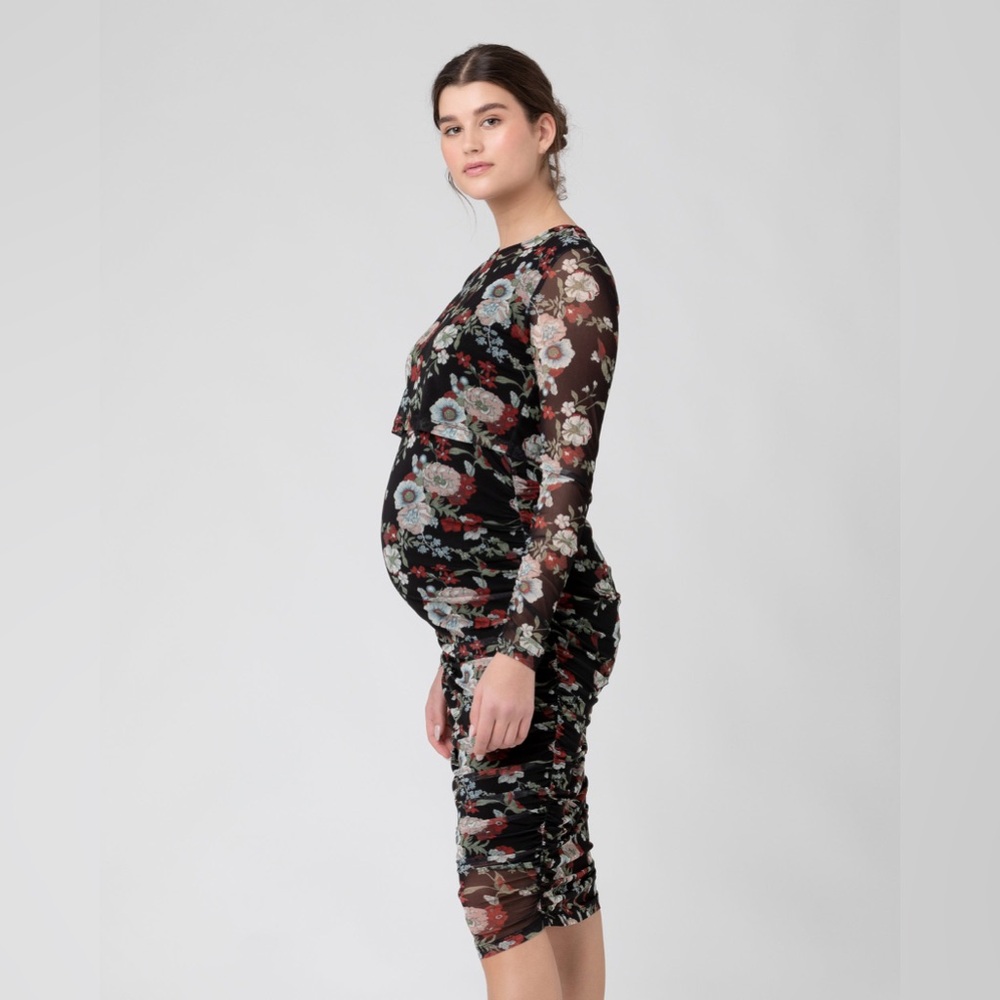 Ripe Wild Bloom Maternity and Nursing Dress Black and Red Floral, Size L